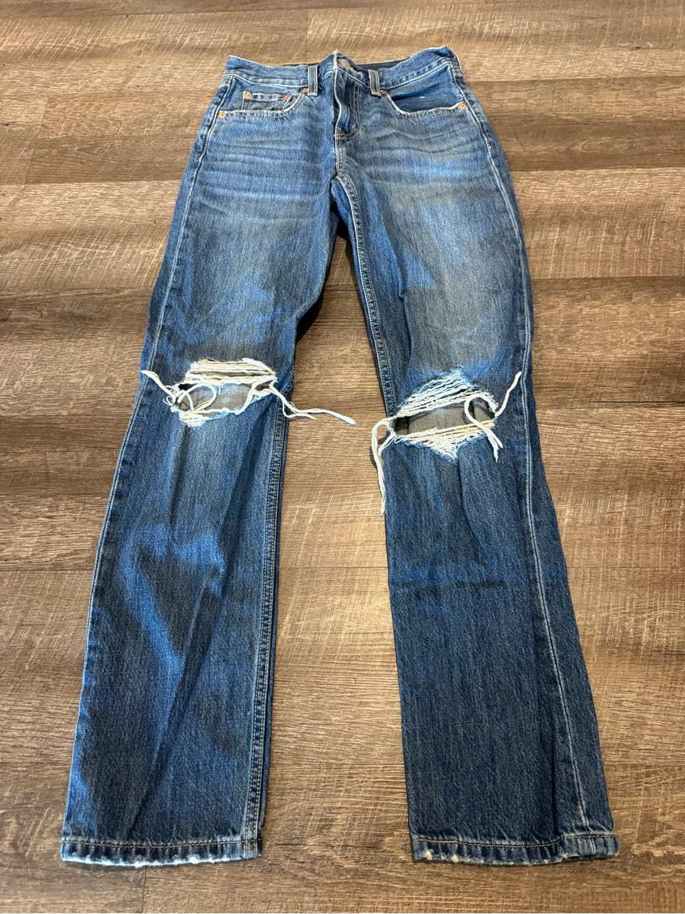 Levi’s Low Rise Pro Straight Leg Ripped Denim Blue Jeans
